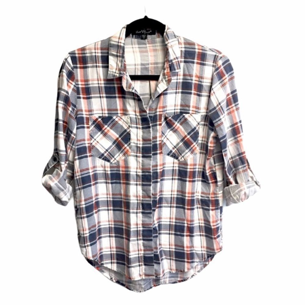 VELVET HEART Plaid Button Front Blouse White S